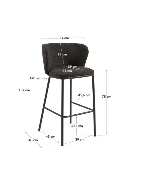 Taburete CISELIA 75 cm borrego negro/metal negro - Kave Home