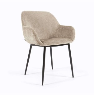 Silla KONNA chenilla beige/acero negro - Kave Home/Vackart CC0934BG12. Muebles de diseño.