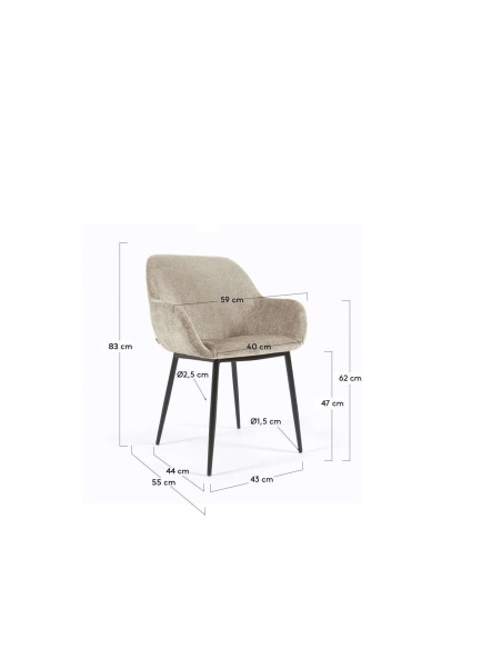 Silla KONNA chenilla beige/acero negro - Kave Home/Vackart CC0934BG12