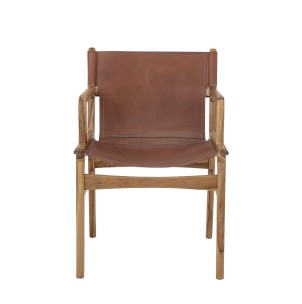 Silla con Brazos OLLIE, Teca Natural / Piel Marrón - Bloomingville. Las exclusivas sillas de diseño nórdico de Bloomingville, en Vackart tu tienda de diseño.
