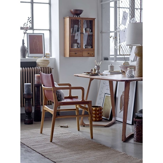 Silla con Brazos OLLIE, Teca Natural / Piel Marrón - Bloomingville. Vackart Silla con Brazos OLLIE, Teca Natural / Piel Marrón - Bloomingville. Vackart