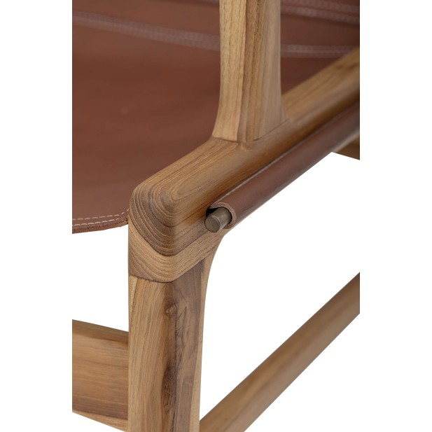 Silla con Brazos OLLIE, Teca Natural / Piel Marrón - Bloomingville. Vackart Silla con Brazos OLLIE, Teca Natural / Piel Marrón - Bloomingville. Vackart