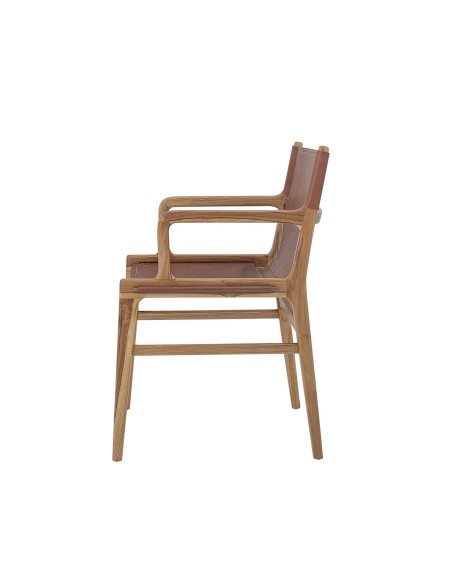 Silla con Brazos OLLIE, Teca Natural / Piel Marrón - Bloomingville. Vackart
