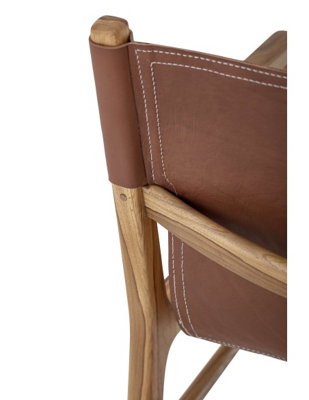 Silla con Brazos OLLIE, Teca Natural / Piel Marrón - Bloomingville. Vackart