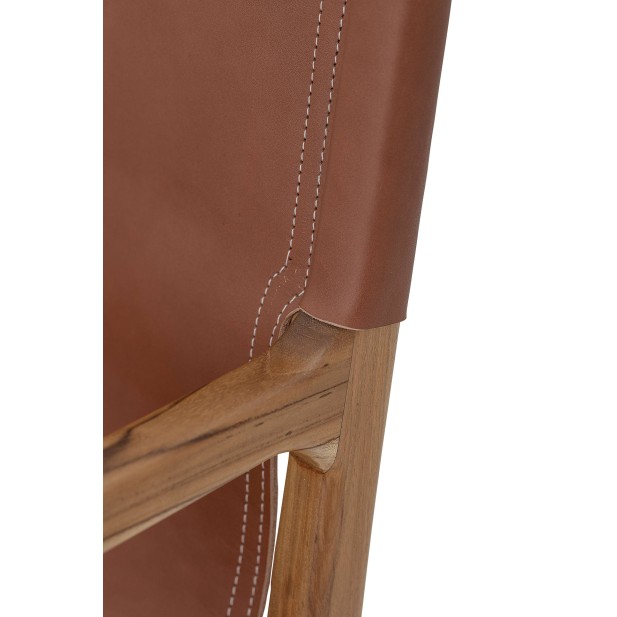 Silla con Brazos OLLIE, Teca Natural / Piel Marrón - Bloomingville. Vackart Silla con Brazos OLLIE, Teca Natural / Piel Marrón - Bloomingville. Vackart