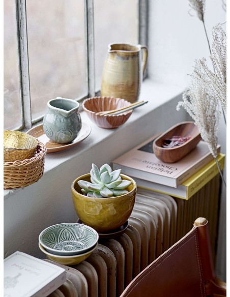 Silla con Brazos OLLIE, Teca Natural / Piel Marrón - Bloomingville. Vackart