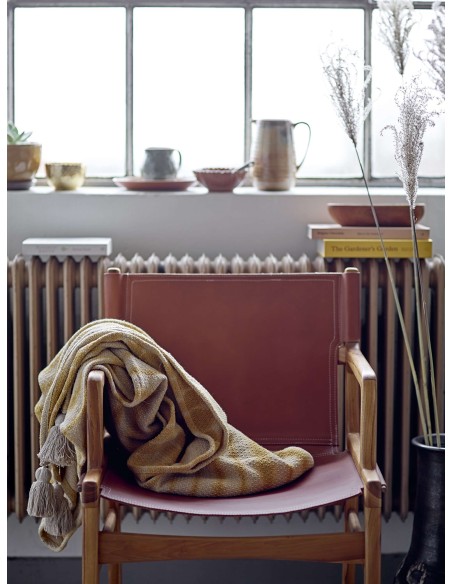 Silla con Brazos OLLIE, Teca Natural / Piel Marrón - Bloomingville. Vackart