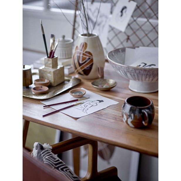 Silla con Brazos OLLIE, Teca Natural / Piel Marrón - Bloomingville. Vackart Silla con Brazos OLLIE, Teca Natural / Piel Marrón - Bloomingville. Vackart