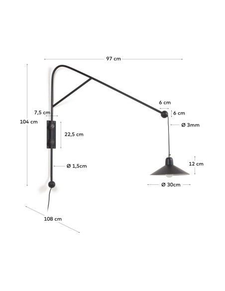 Aplique de pared Eleazar de metal con acabado pintado negro - Kave Home