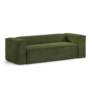Sofá Blok 3 plazas pana gruesa verde 240 cm - Kave Home, Vackart. S570LN19. Muebles de diseño en Vackart, los mejores muebles nórdicos.