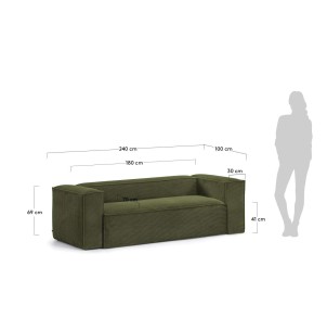 Sofá Blok 3 plazas pana verde 240 cm - Kave Home, Vackart. S570LN19 2