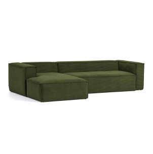 Sofá Blok 3 plazas chaise longue izquierdo pana gruesa verde 330 cm - Kave Home, Vackart. S572LN19. Muebles de diseño en Vackart, los mejores muebles nórdicos.