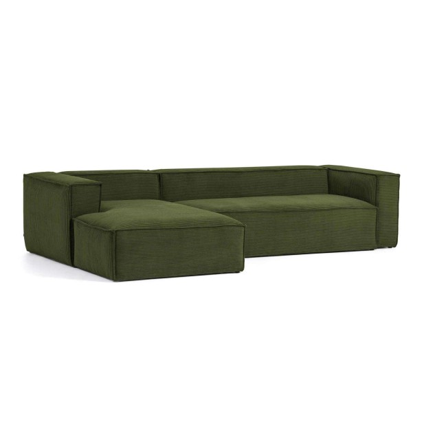 Sofá Blok 3 plazas chaise longue izquierdo pana verde 330 cm. S572LN19