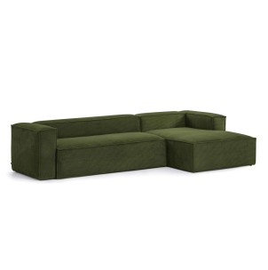 Sofá Blok 3 plazas chaise longue derecho pana gruesa verde 330 cm - Kave Home, Vackart. S573LN19. Muebles de diseño en Vackart, los mejores muebles nórdicos.