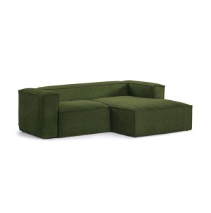 Sofá Blok 2 plazas chaise longue derecho pana gruesa verde 240 cm - Kave Home, Vackart. S574LN19. Muebles de diseño en Vackart, los mejores muebles nórdicos.
