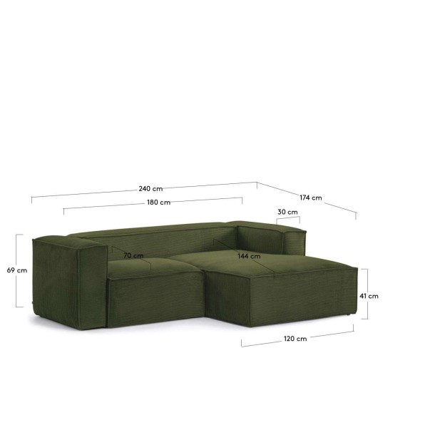 Sofá Blok 2 plazas pana gruesa verde 240cm-Kave Home, Vackart.S574LN19