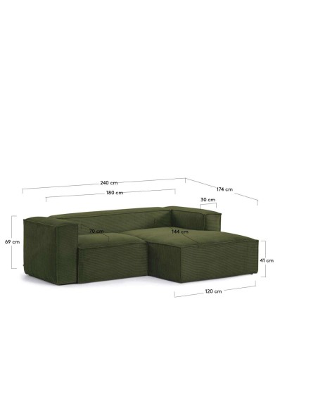 Sofá Blok 2 plazas pana gruesa verde 240cm-Kave Home, Vackart.S574LN19