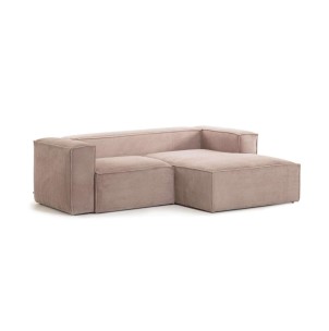Sofá Blok 2 plazas chaise longue derecho pana rosa 240 cm - Kave Home, Vackart. S574LN24. Muebles de diseño en Vackart, los mejores muebles nórdicos.