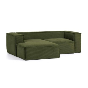 Sofá Blok 2 plazas chaise longue izquierdo pana gruesa verde 240 cm - Kave Home, Vackart. S575LN19. Muebles de diseño en Vackart, los mejores muebles nórdicos.