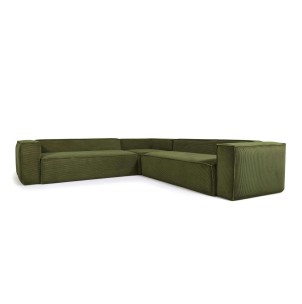 Sofá rinconero Blok 6 plazas pana gruesa verde 320 x 320 cm - Kave Home, Vackart. S684LN19. Muebles de diseño en Vackart, los mejores muebles nórdicos.