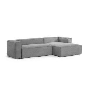 Sofá Blok 3 plazas chaise longue derecho pana gris 300 cm - Kave Home, Vackart. S752LN15. Muebles de diseño en Vackart, los mejores muebles nórdicos.