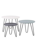 Set 3 Mesas RUMSTØV, Madera Blanca / Azul / Gris