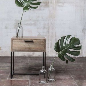 Mesita de Noche ONETWO 140, Teca Reciclada / Hierro - Dareels. Vackart 2