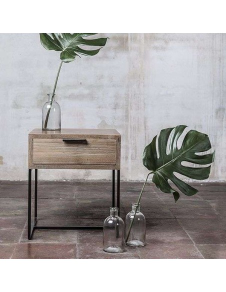 Mesita de Noche ONETWO 140, Teca Reciclada / Hierro - Dareels. Vackart