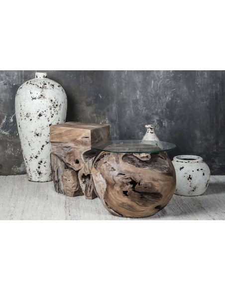 Taburete TOOR, Raíz Teca Natural - Dareels. Vackart