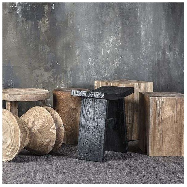 Taburete SOLID ROUND, Teca Reciclada Natural - Dareels. Vackart