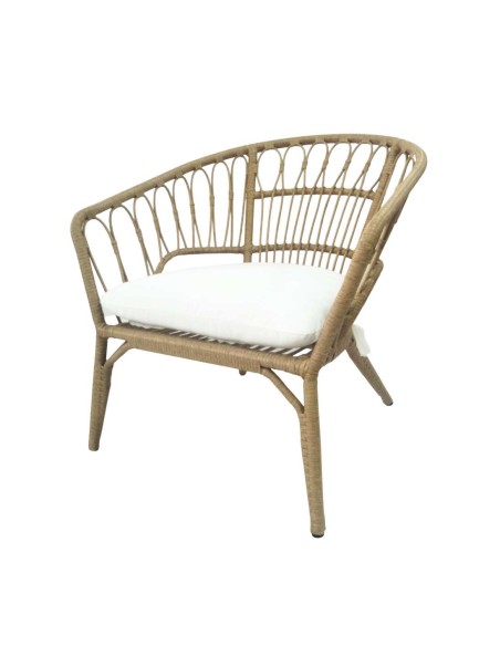 Sillón Exterior OGARO, Ratán Sintético / Textil Blanco. Vackart