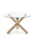 Mesa LOTUS Ø120 cm, de Comedor, Madera de Roble y Cristal - Kave Home