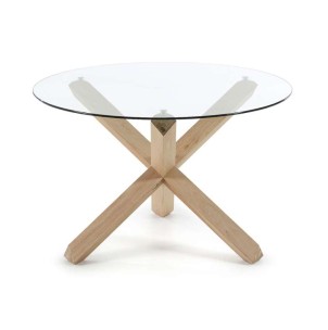 Mesa LOTUS Ø120 cm, de Comedor, Madera de Roble y Cristal - Vackart. CC0738C07. Exclusivas mesas de diseño nórdico en Vackart, tu tienda de diseño más actual.