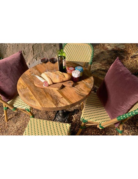 Mesa KRONOS Ø80 cm, Madera Natural / Metal Negro. Vackart