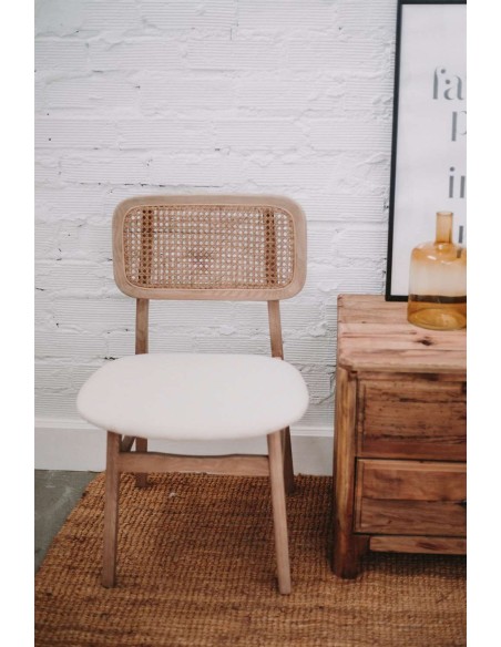 Silla BORIS, Madera / Textil Beige / Ratán Natural. Vackart