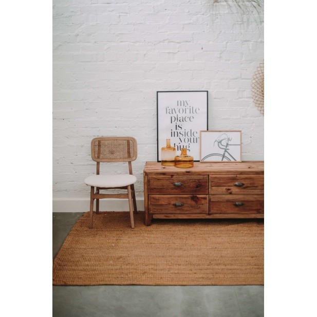 Silla BORIS, Madera / Textil Beige / Ratán Natural. Vackart