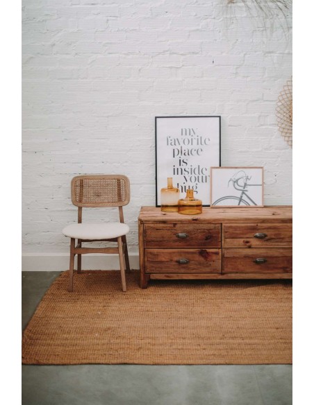 Silla BORIS, Madera / Textil Beige / Ratán Natural. Vackart