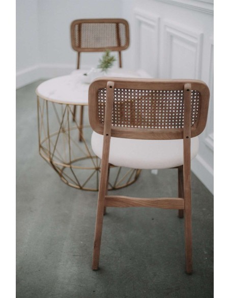 Silla BORIS, Madera / Textil Beige / Ratán Natural. Vackart