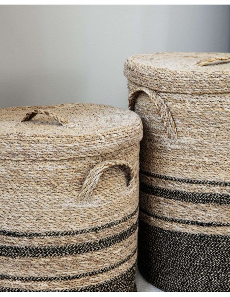 Set 2 Cestas con Tapa LAUNDRY, Algas Marinas / Yute - House Doctor. Vackart