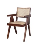 Silla con Brazos CHANDIGARH, Madera Marrón / Ratán Natural