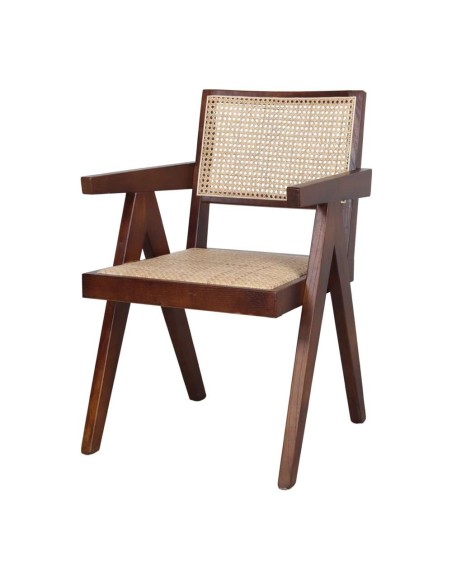 Silla con Brazos CHANDIGARH, Madera Marrón / Ratán Natural. Vackart