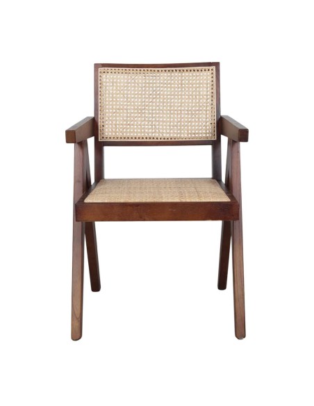 Silla con Brazos CHANDIGARH, Madera Marrón / Ratán Natural. Vackart