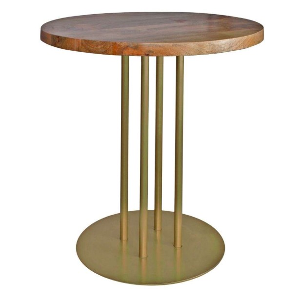 Mesa GINFIZZ Ø70x72 cm, Madera Natural / Metal Oro. Vackart