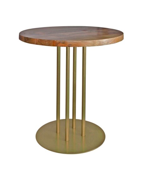 Mesa GINFIZZ Ø70x72 cm, Madera Natural / Metal Oro. Vackart