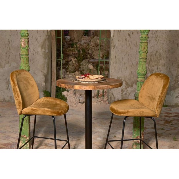 Mesa Alta MOSORU Ø70x107,5 cm, Madera Natural / Metal Negro. Vackart