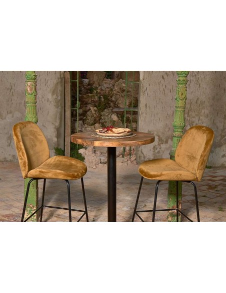 Mesa Alta MOSORU Ø70x107,5 cm, Madera Natural / Metal Negro. Vackart