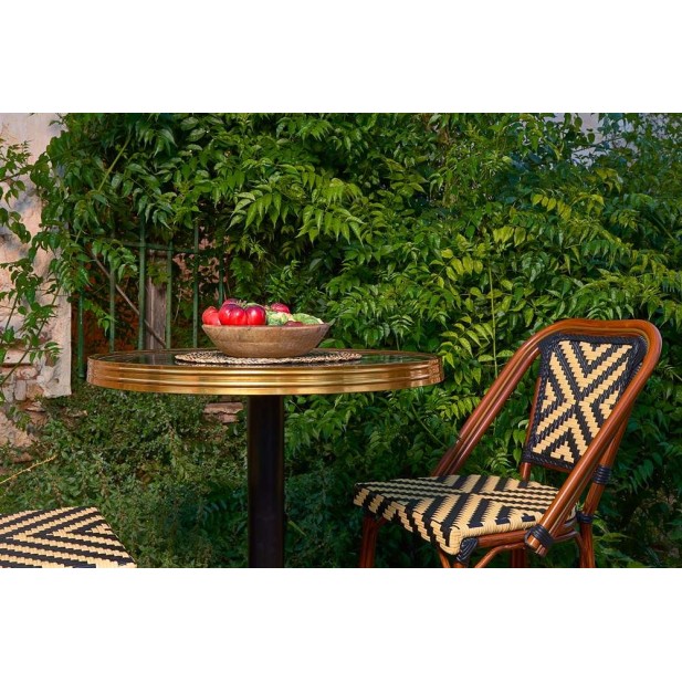 Mesa Alta MOSORU Ø70x107,5 cm, Madera Natural / Metal Negro. Vackart