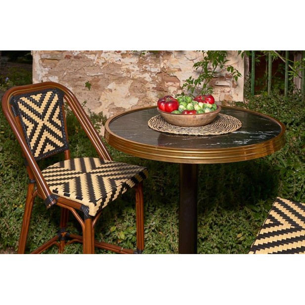 Mesa Alta MOSORU Ø70x107,5 cm, Madera Natural / Metal Negro. Vackart