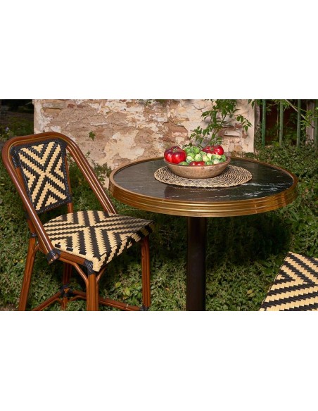 Mesa Alta MOSORU Ø70x107,5 cm, Madera Natural / Metal Negro. Vackart