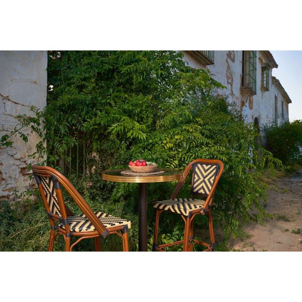 Mesa Alta MOSORU Ø70x107,5 cm, Madera Natural / Metal Negro. Vackart